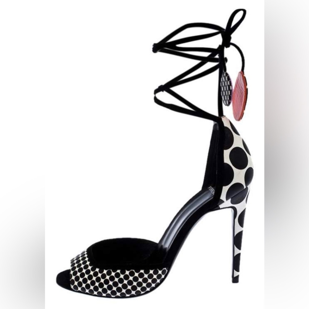 Pierre Hardy. Black/White Leather Lola Dot D' Orsay Ankle Wrap Sandals